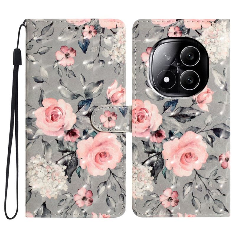Læder Cover Xiaomi Redmi Note 14 Pro Plus 5g Telefon Etui 3d Lyserøde Blomster
