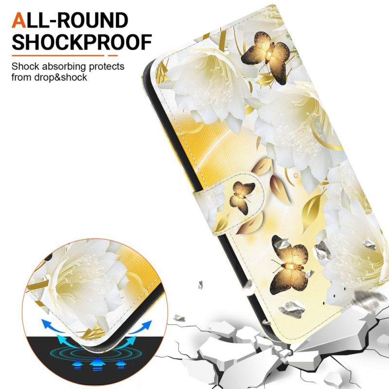 Flip Cover Oneplus Nord 4 Guldsommerfugle Og Blondeblomster