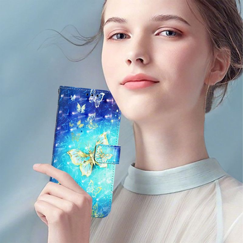 Læder Cover Oneplus Nord 4 Telefon Etui Guldsommerfugle