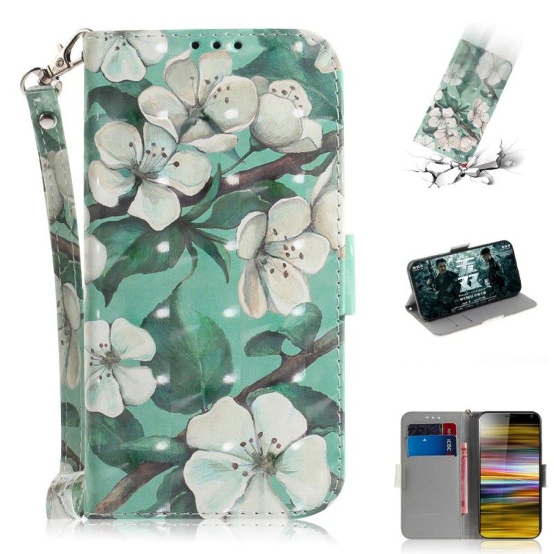 Flip Cover Læder Sony Xperia 10 Plus Blomstrende Gren Med Rem