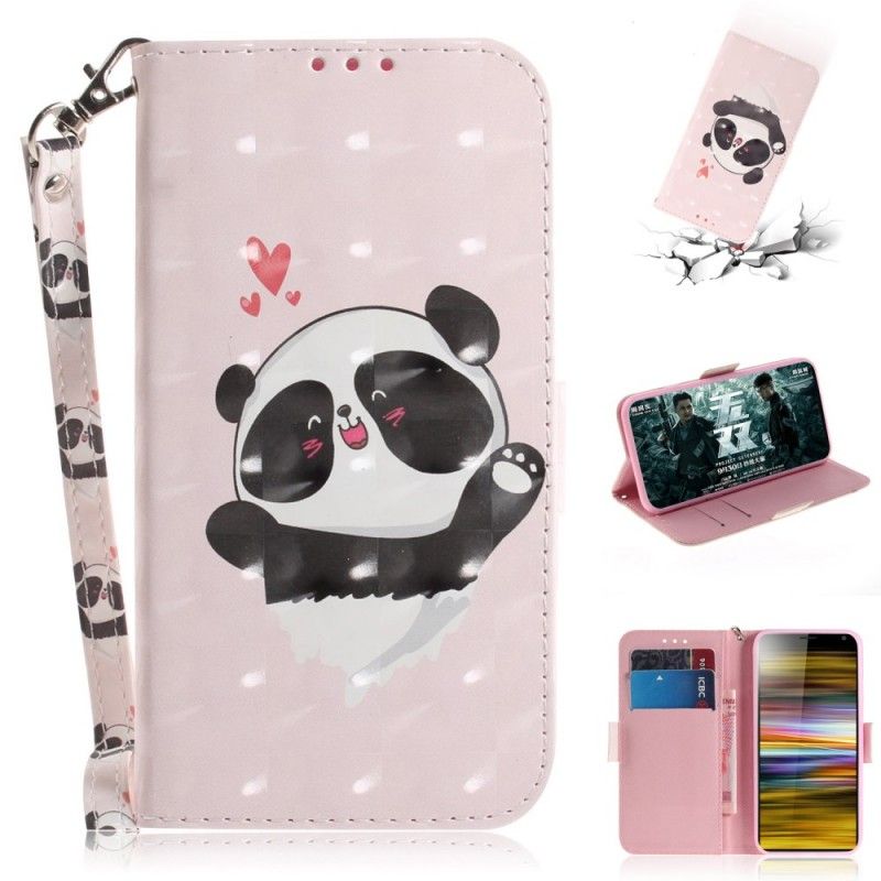 Flip Cover Sony Xperia 10 Plus Mobilcover Pandakærlighed Med Rem