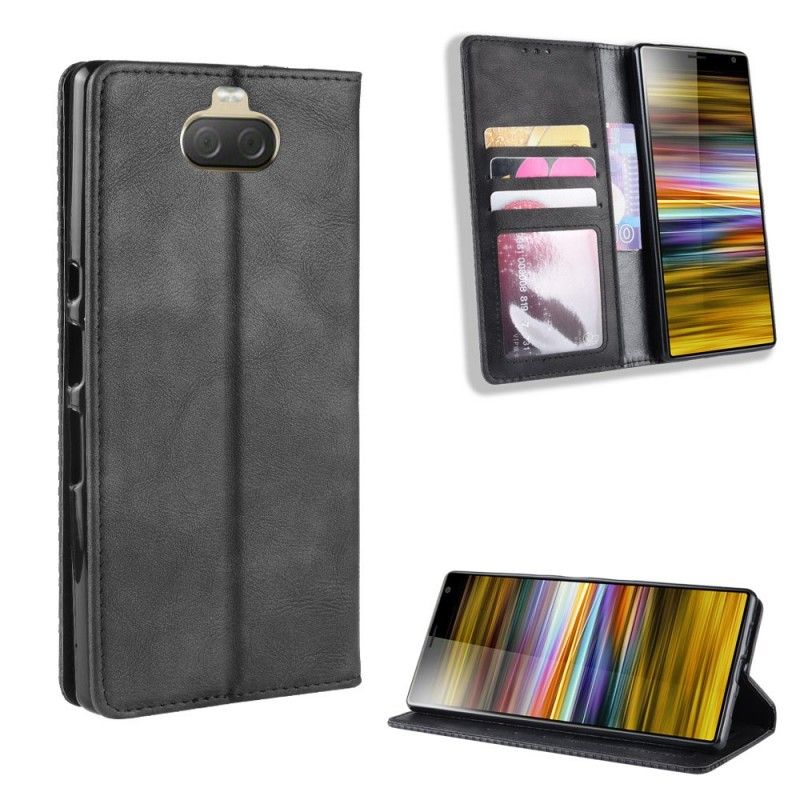 Læder Cover Sony Xperia 10 Plus Sort Almindeligt Vintage Kunstlæder