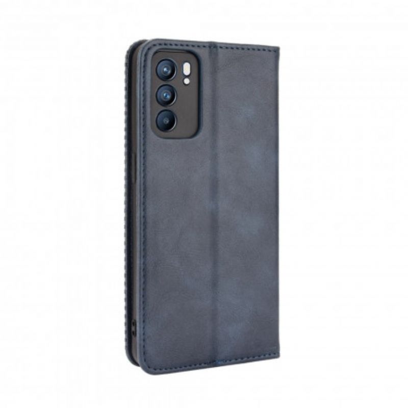 Flip Cover Oppo Reno 6 5g Stiliseret Vintage Lædereffekt