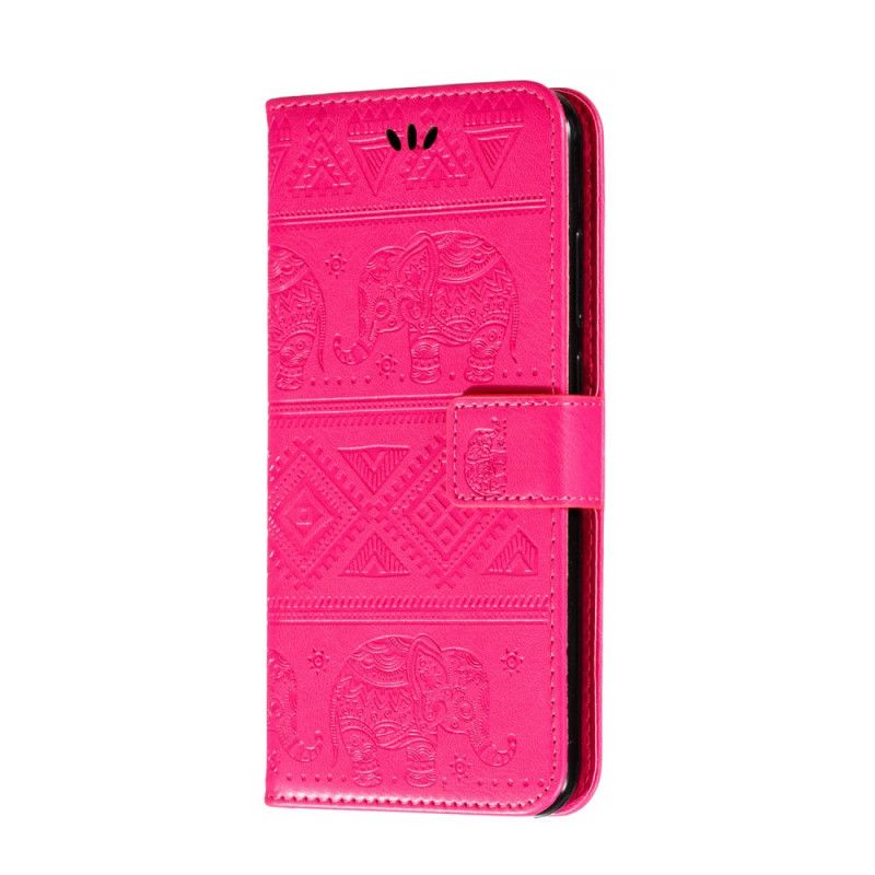 Flip Cover Læder for Xiaomi Redmi Note 8T Mørkeblå Elefanter I Kunstlæder