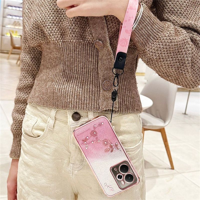 Cover Realme 14t 5g Kadem Blomster Og Rhinsten Rem