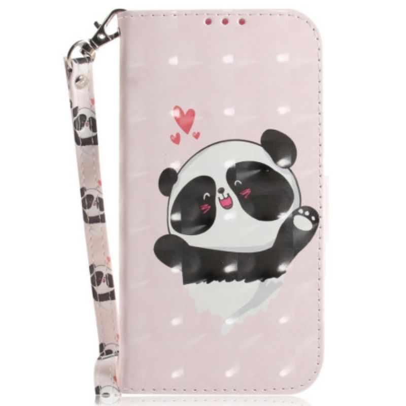 Flip Cover Til Xiaomi Redmi Note 14 5g Panda-kærlighed Med Snor