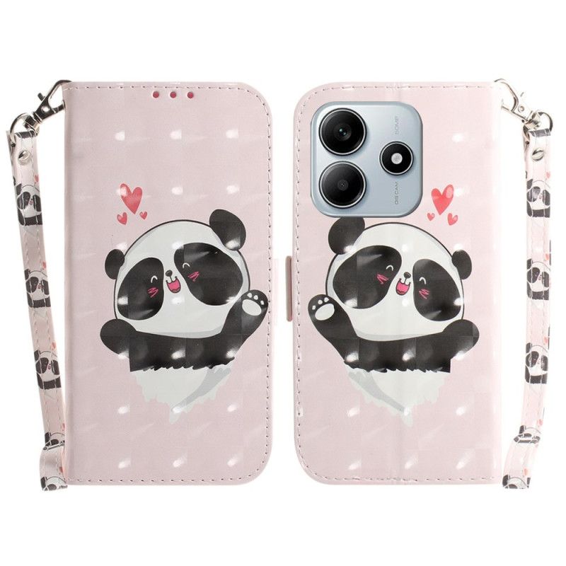 Flip Cover Til Xiaomi Redmi Note 14 5g Panda-kærlighed Med Snor