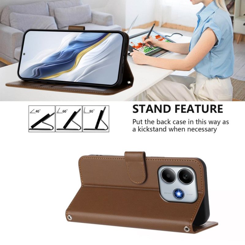 Flip Cover Xiaomi Redmi Note 14 5g Ensfarvet Med Snor