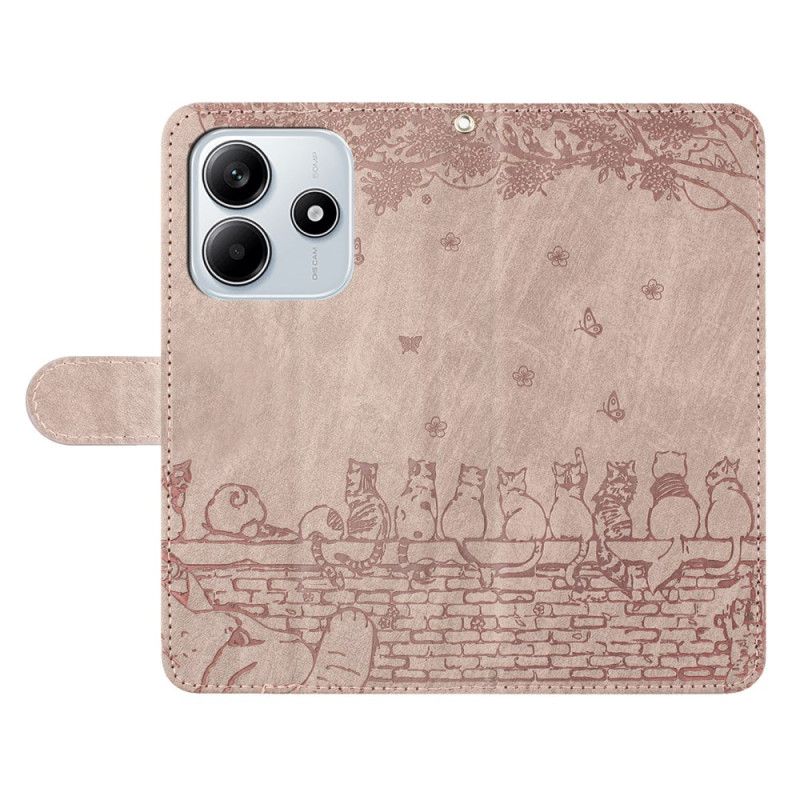 Læder Cover Xiaomi Redmi Note 14 5g Telefon Etui Kattemønster Med Rem