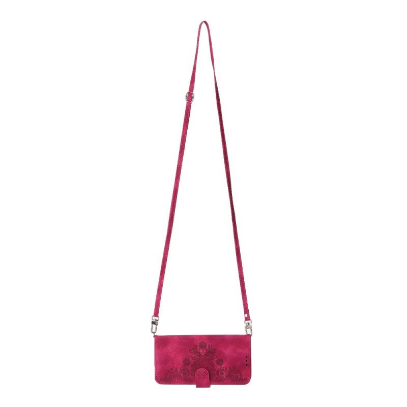 Læder Cover Xiaomi Redmi Note 14 5g Telefon Etui Pung Med Blondemønster Rem Og Skulderrem