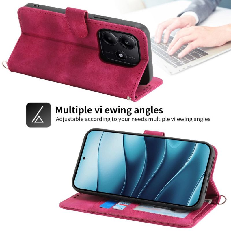 Læder Cover Xiaomi Redmi Note 14 5g Telefon Etui Pung Med Blondemønster Rem Og Skulderrem