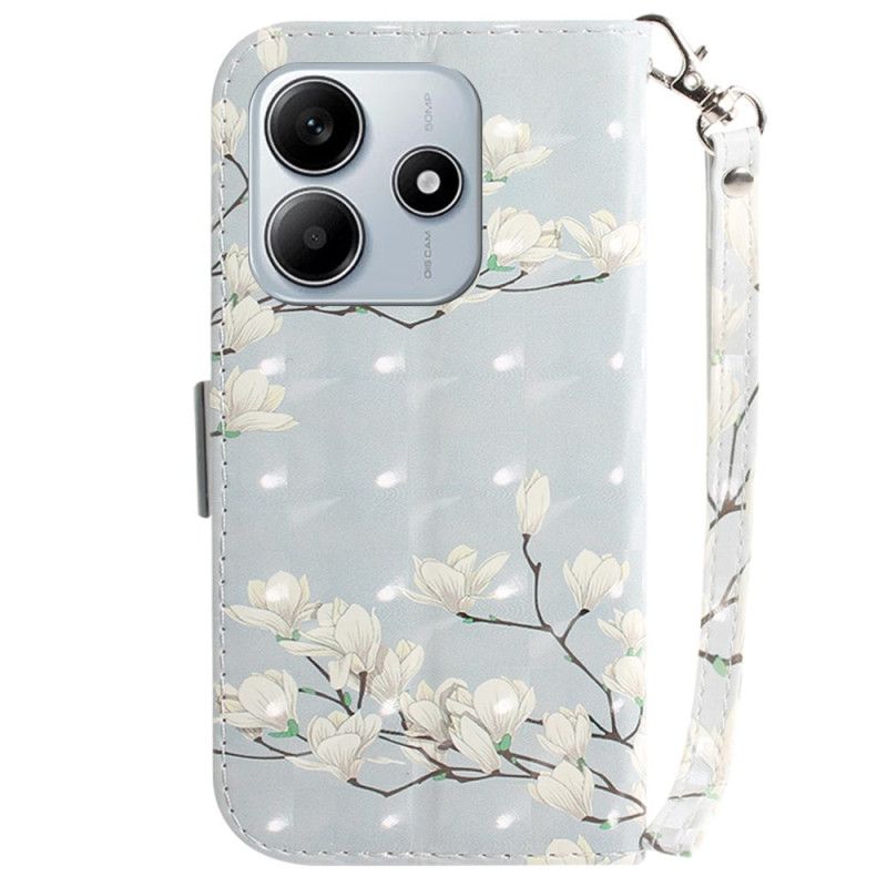 Læder Cover Xiaomi Redmi Note 14 5g Telefon Etui Snor Med Akvarelblomster