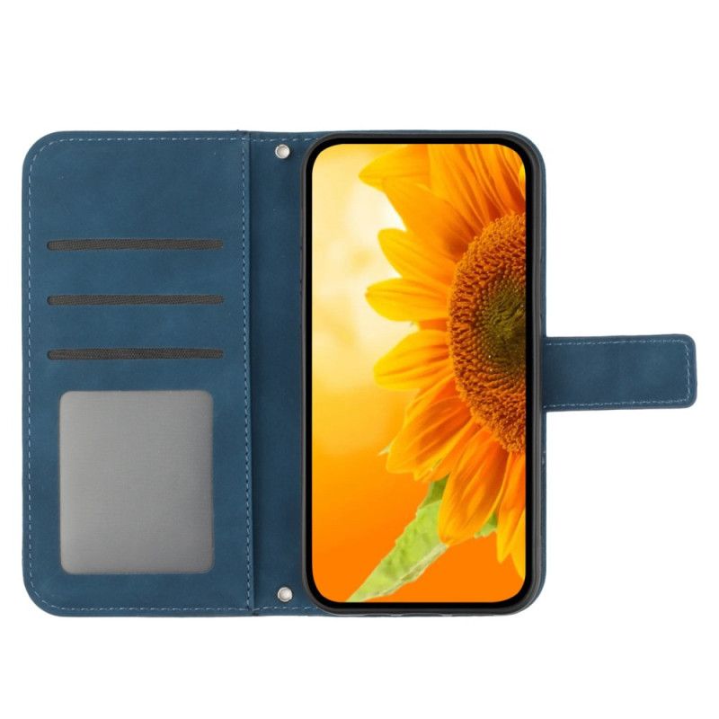 Læder Cover Xiaomi Redmi Note 14 5g Telefon Etui Solsikkeprint Med Rem