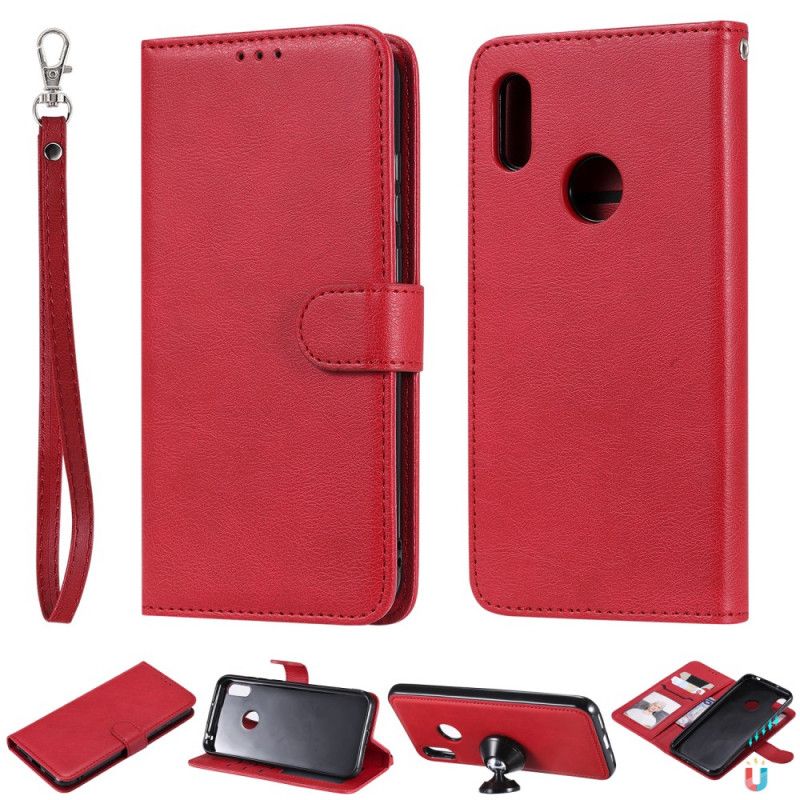 Flip Cover Huawei Y6 2019 Mørkeblå Aftagelig Skal Med Rem