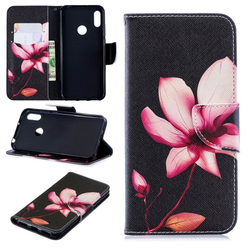 Flip Cover Læder for Huawei Y6 2019 Lyserød Blomst