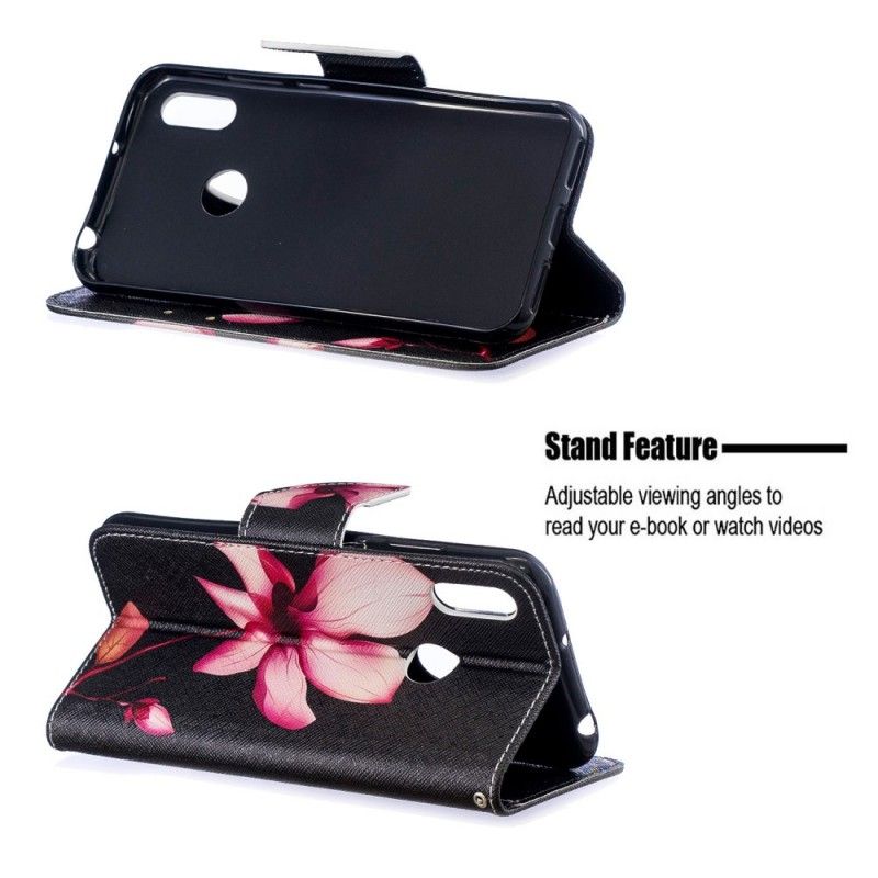 Flip Cover Læder for Huawei Y6 2019 Lyserød Blomst