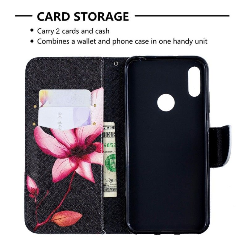 Flip Cover Læder for Huawei Y6 2019 Lyserød Blomst