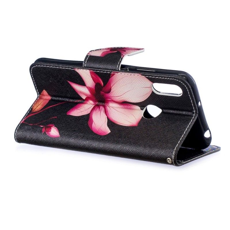 Flip Cover Læder for Huawei Y6 2019 Lyserød Blomst