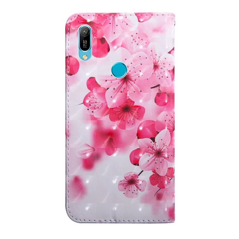 Flip Cover Læder for Huawei Y6 2019 Lyserøde Blomster
