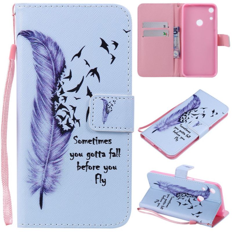 Flip Cover Læder Huawei Y6 2019 Fjer Inden Du Flyver Original