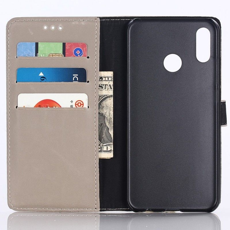 Flip Cover Læder Huawei Y6 2019 Grå Retro Kunstlæder