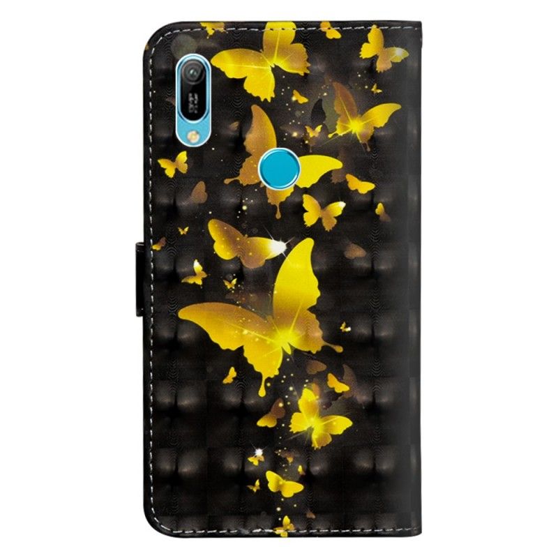 Flip Cover Læder Huawei Y6 2019 Gule Sommerfugle Original