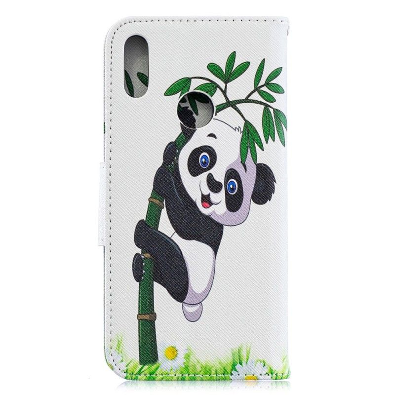 Flip Cover Læder Huawei Y6 2019 Panda På Bambus Original