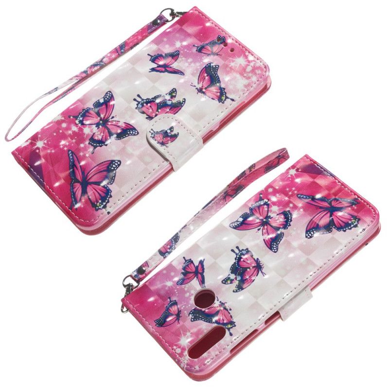 Flip Cover Læder Huawei Y6 2019 Røde Flyvende Sommerfugle