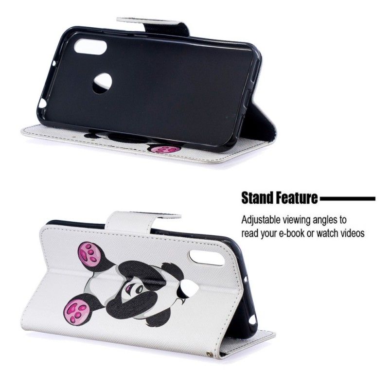 Flip Cover Læder Huawei Y6 2019 Sjov Panda Beskyttelse