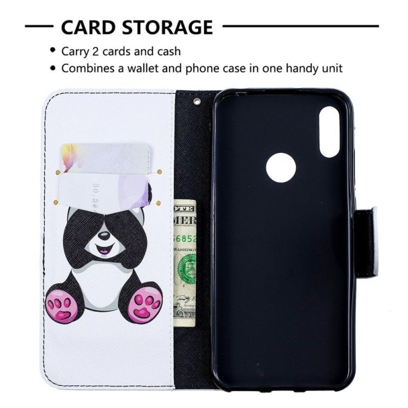 Flip Cover Læder Huawei Y6 2019 Sjov Panda Beskyttelse
