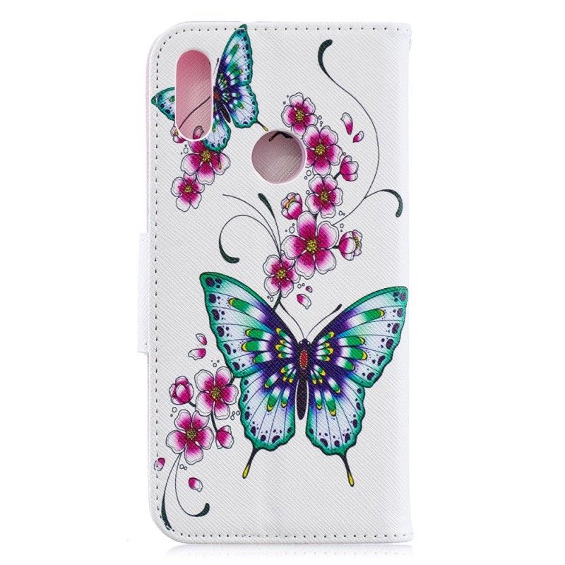 Flip Cover Læder Huawei Y6 2019 Vidunderlige Sommerfugle Original