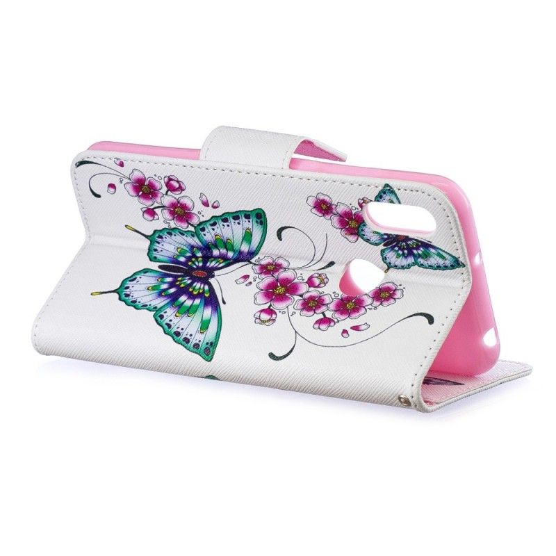 Flip Cover Læder Huawei Y6 2019 Vidunderlige Sommerfugle Original