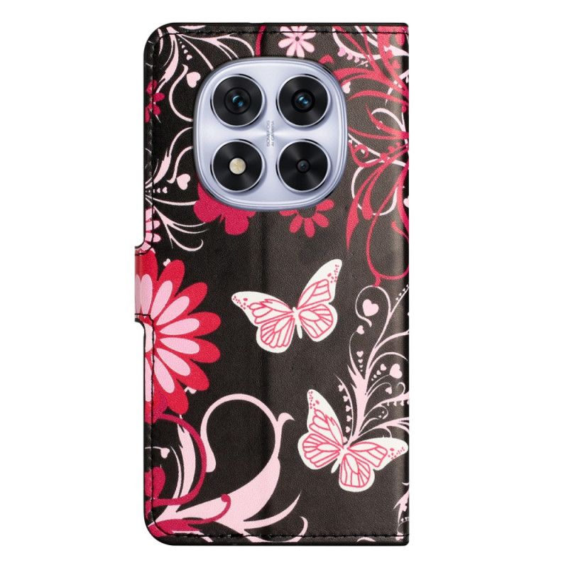 Flip Cover Til Xiaomi Redmi Note 15 Pro 5g Sommerfugle På En Sort Baggrund
