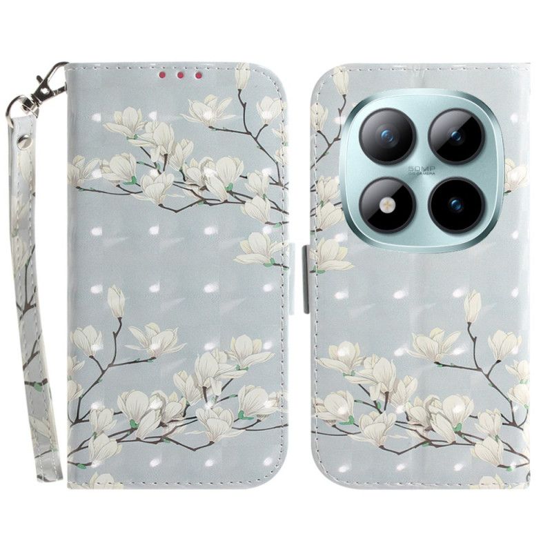 Flip Cover Xiaomi Redmi Note 15 Pro 5g Hvide Magnolier Med Stropper