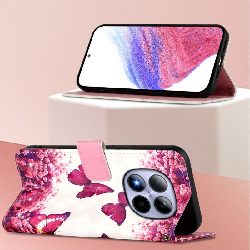 Flip Cover Xiaomi Redmi Note 15 Pro 5g Lyserøde Sommerfugle