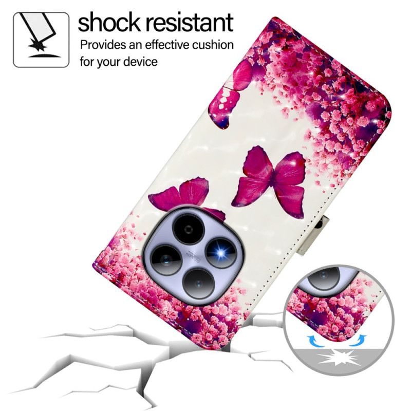 Flip Cover Xiaomi Redmi Note 15 Pro 5g Lyserøde Sommerfugle