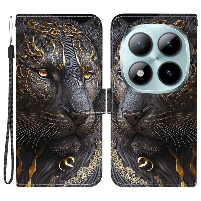 Flip Cover Xiaomi Redmi Note 15 Pro 5g Sort Og Guld Løve