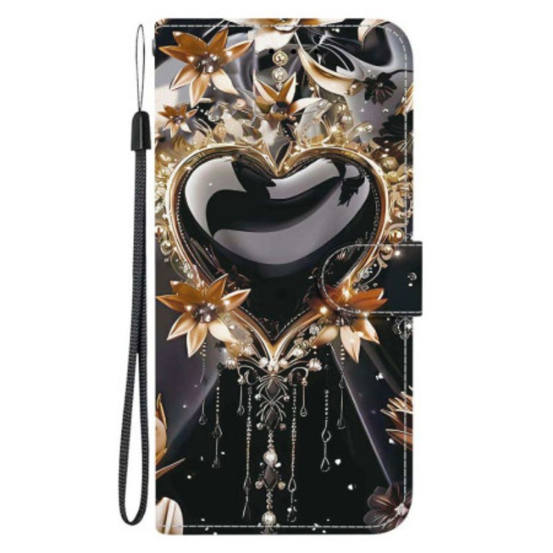 Flip Cover Xiaomi Redmi Note 15 Pro 5g Sort Og Gyldent Hjerte