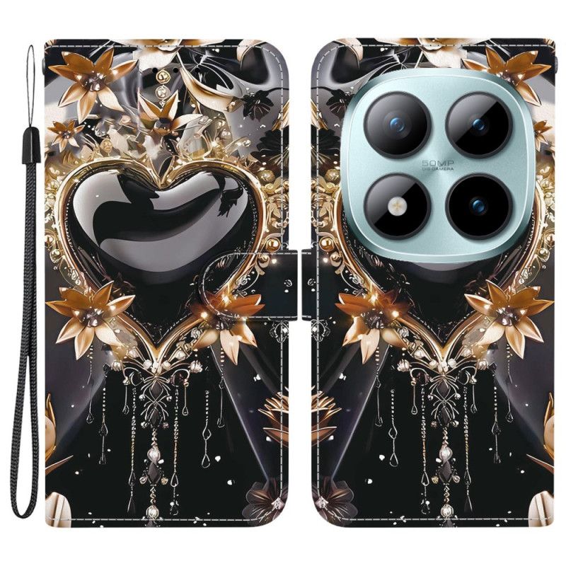 Flip Cover Xiaomi Redmi Note 15 Pro 5g Sort Og Gyldent Hjerte