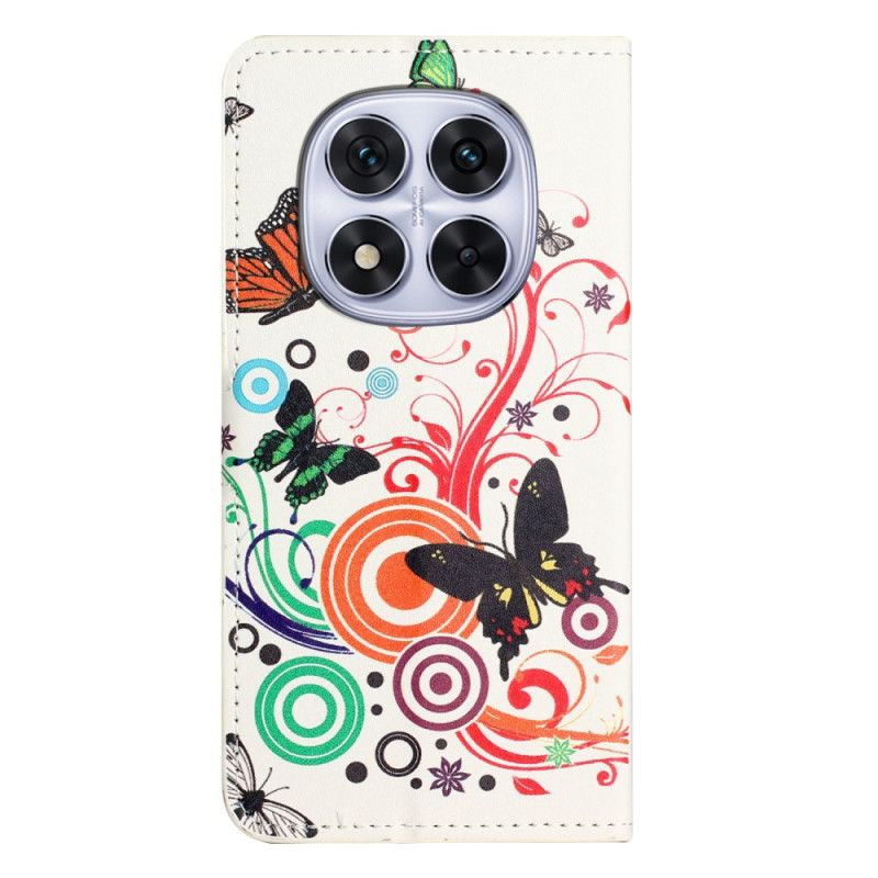 Læder Cover Xiaomi Redmi Note 15 Pro 5g Telefon Etui Sommerfugle På En Hvid Baggrund