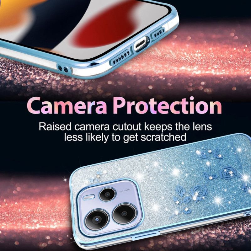 Cover Xiaomi Redmi Note 14 4g Telefon Etui Glitter Med Farvetoner Af Blomster