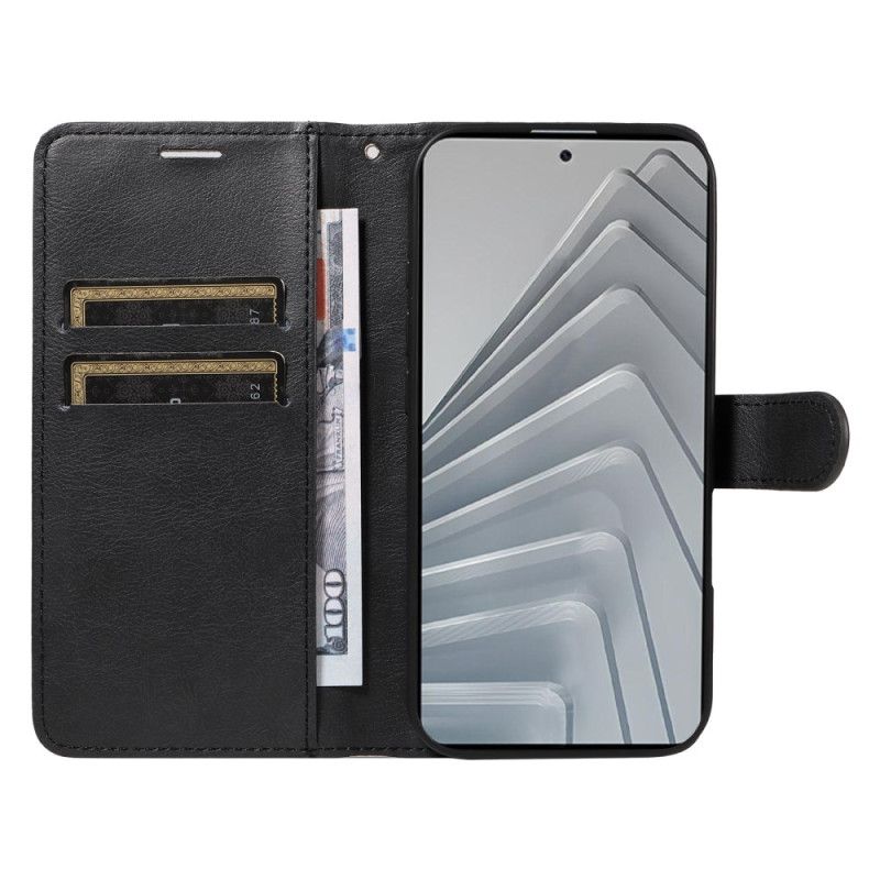 Flip Cover Til Xiaomi Redmi Note 14 4g Ensfarvet Kunstlæder Med Rem