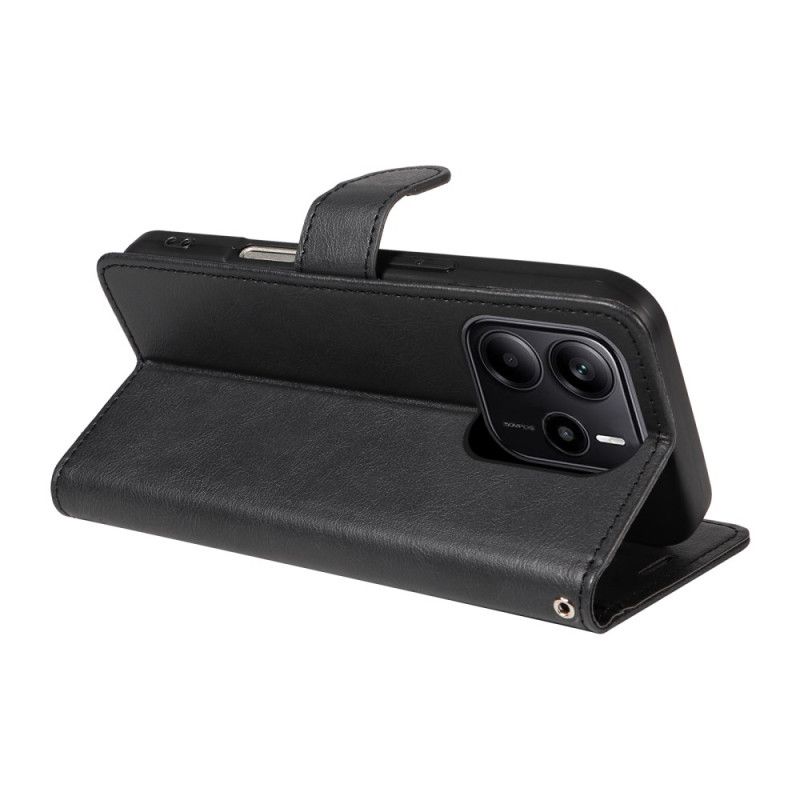 Flip Cover Til Xiaomi Redmi Note 14 4g Ensfarvet Kunstlæder Med Rem