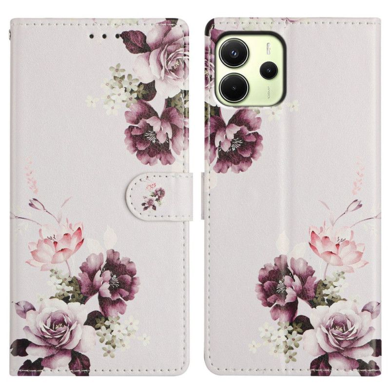 Flip Cover Til Xiaomi Redmi Note 14 4g Lilla Blomster