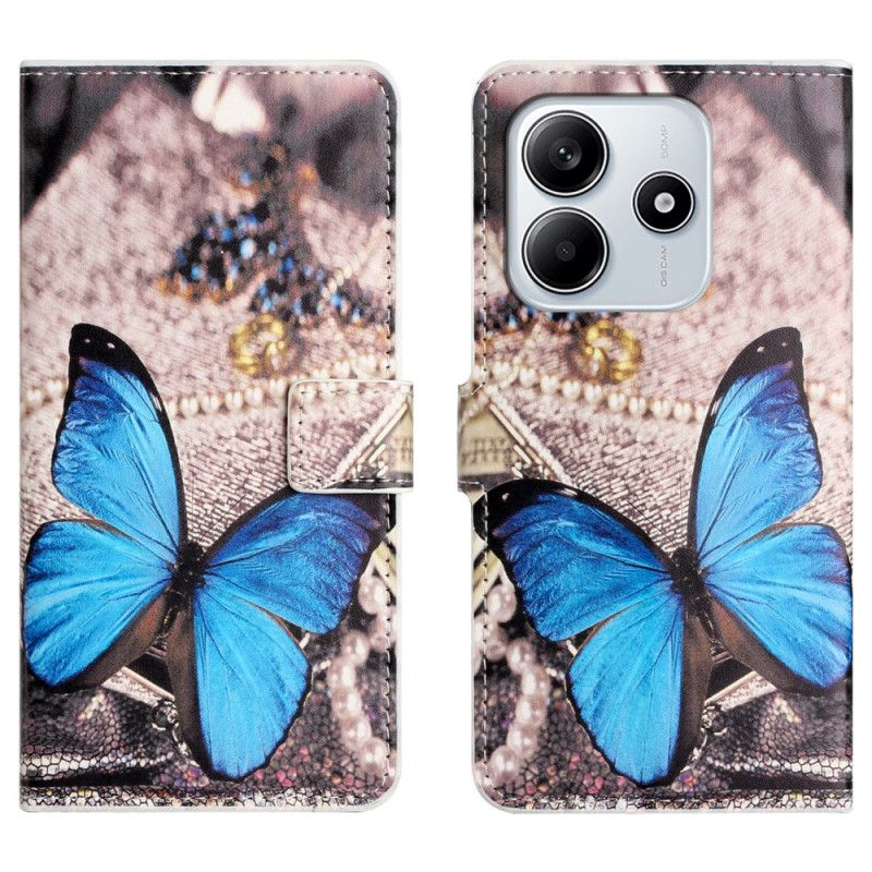 Flip Cover Xiaomi Redmi Note 14 4g Blå Sommerfugl