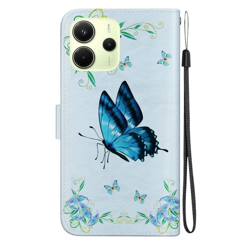 Flip Cover Xiaomi Redmi Note 14 4g Blå Sommerfugl Og Blomster