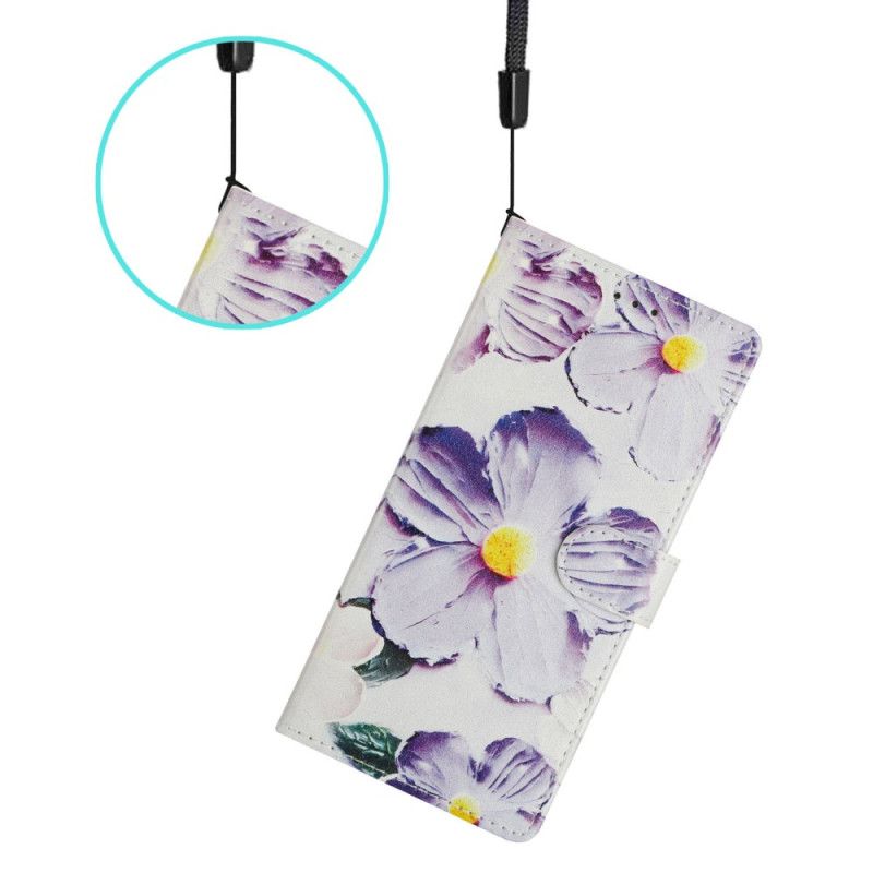 Flip Cover Xiaomi Redmi Note 14 4g Lilla Og Hvide Blomster