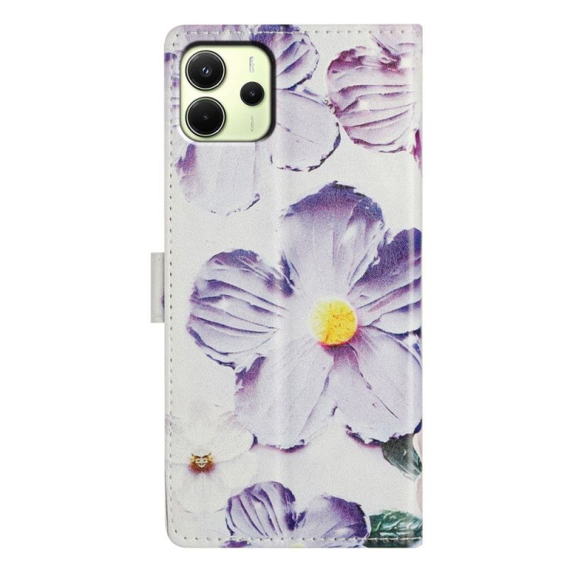 Flip Cover Xiaomi Redmi Note 14 4g Lilla Og Hvide Blomster