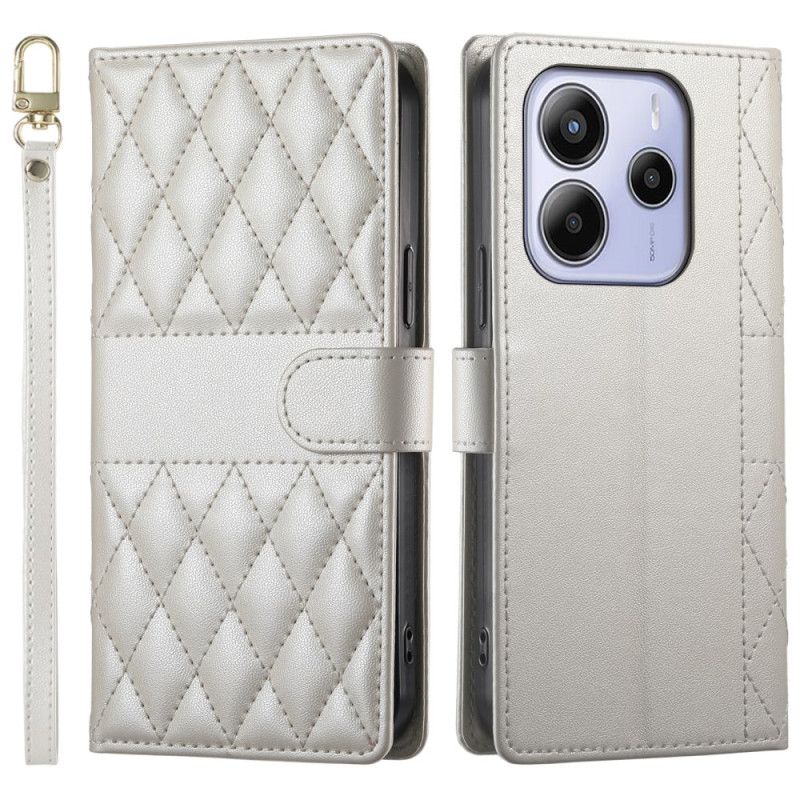 Flip Cover Xiaomi Redmi Note 14 4g Quiltet Med Rem Og Skulderrem