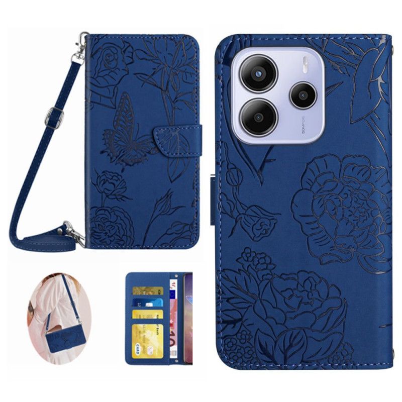 Flip Cover Xiaomi Redmi Note 14 4g Skulderrem Med Sommerfugleprint